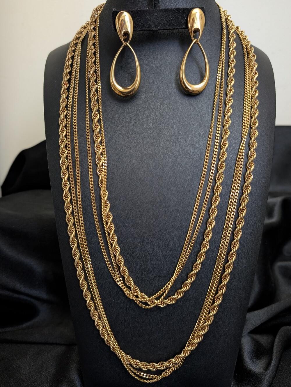 #6. Monet Triple Strand Long Necklace & Earrings Set